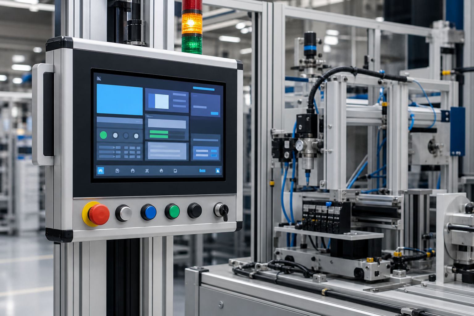 Panel HMI przy maszynie produkcyjnej