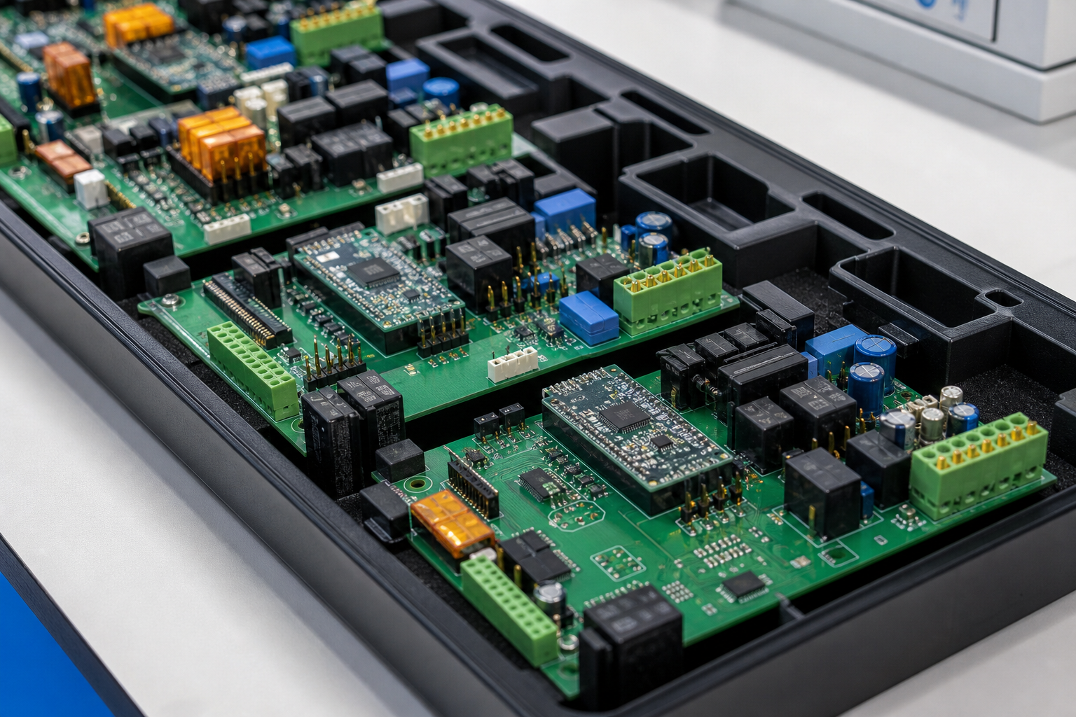 Moduły elektroniczne w tacce antystatycznej